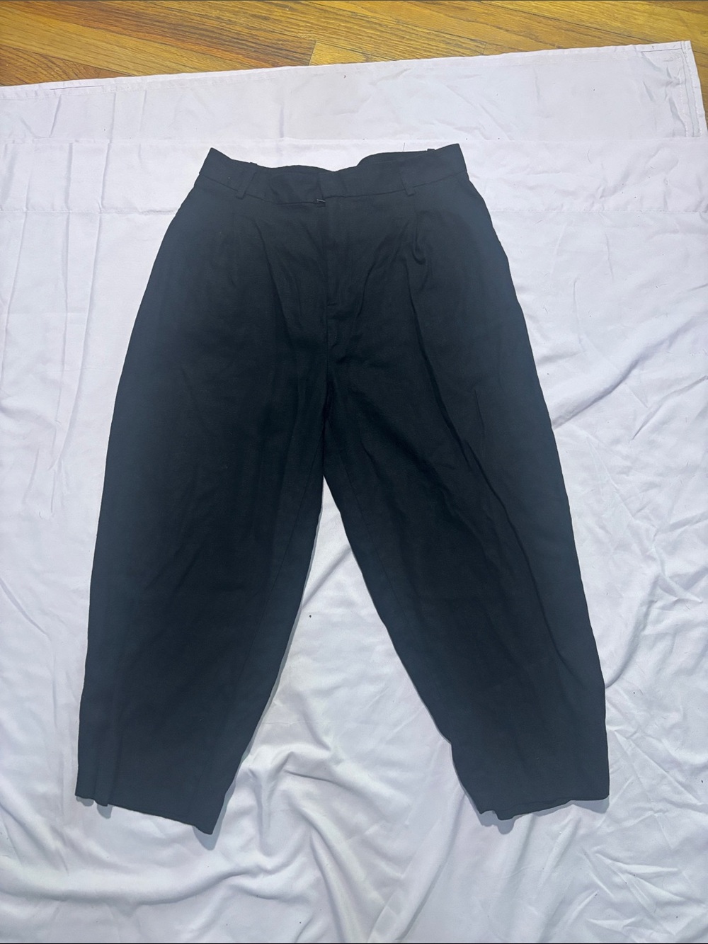 Zara Black Cropped barrel Leg linen blend Pants